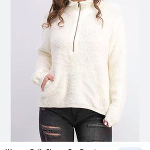 Teeberry and‎ Weave cream 1/4 zip teddy pullover, 2  hand pockets cozy comfy LGE